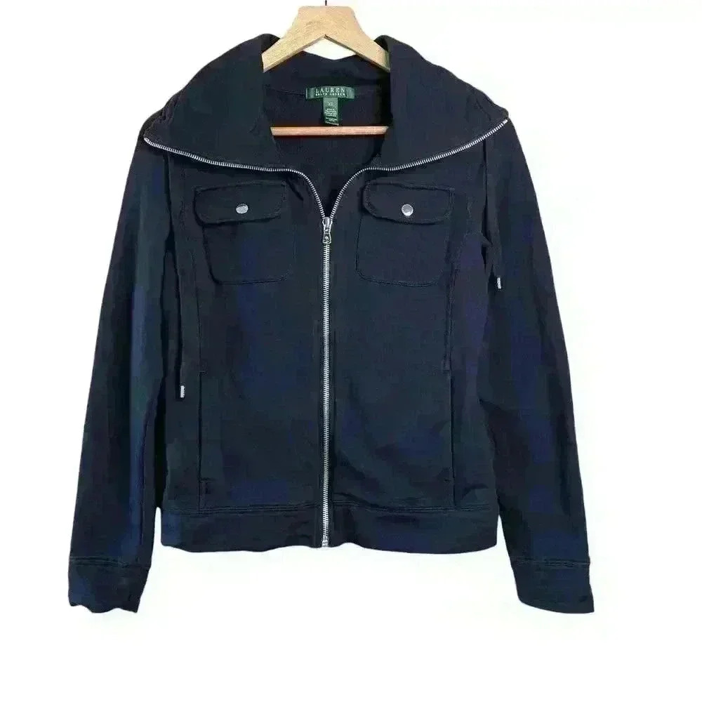 Lauren Ralph Lauren Zip Up Jacket Lightweight Size  XS Y2K Long Sleeve‎ Cotton